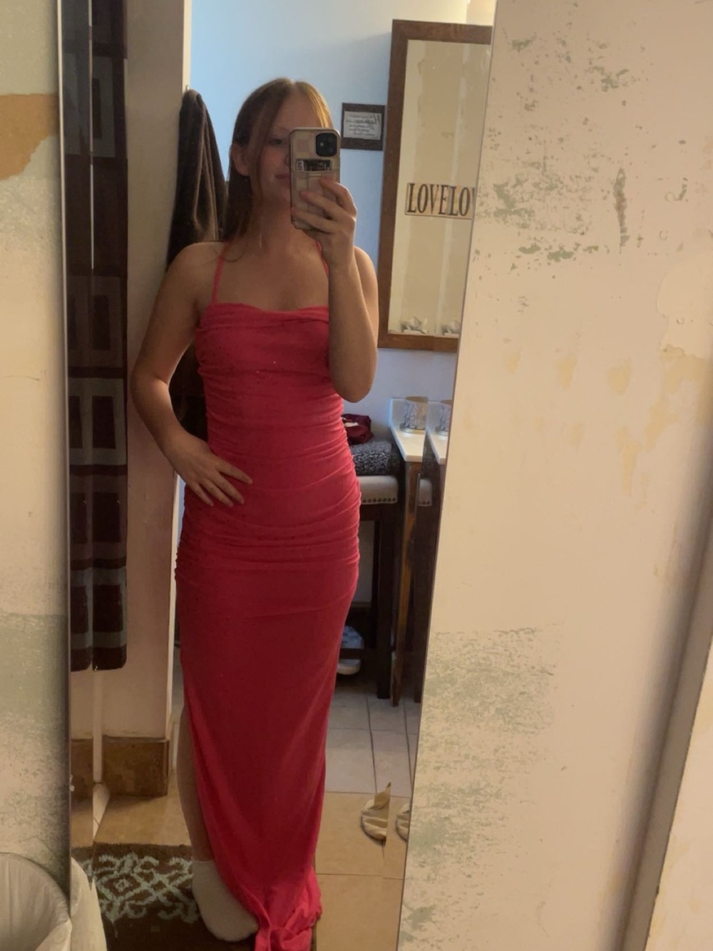 Strap Ruched Maxi Dress in Hot Pink